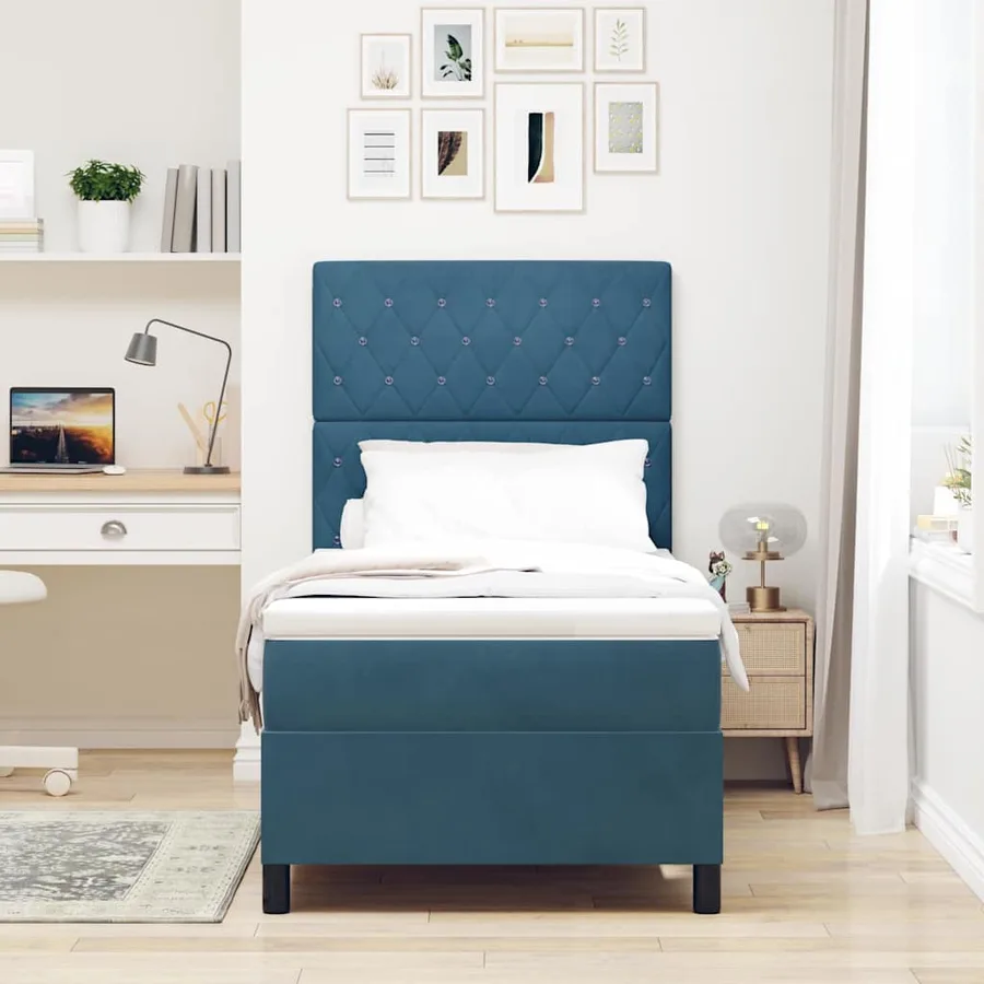 Lit à ressort LED avec matelas Bleu foncé 90 x 200 cm Velours - 4