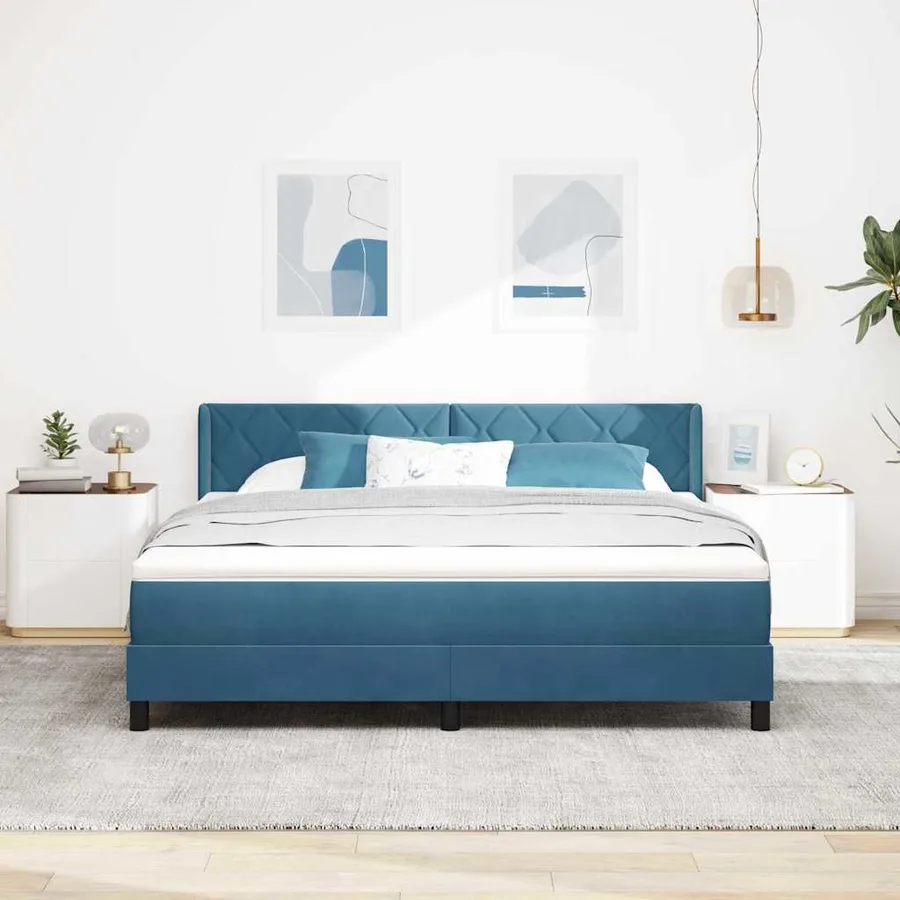 Lit à ressorts avec tête de lit Bleu foncé 200 x 180 cm Velours - 3
