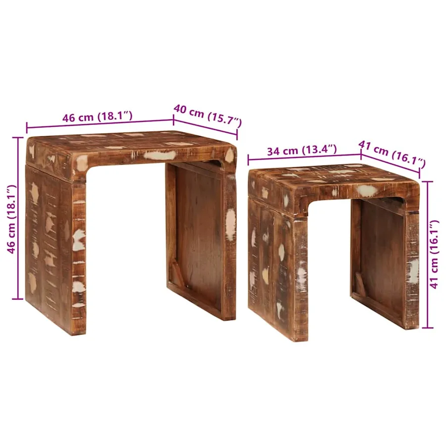 Tables gigognes 2 pcs Marron Bois Recyclé Solide - 10