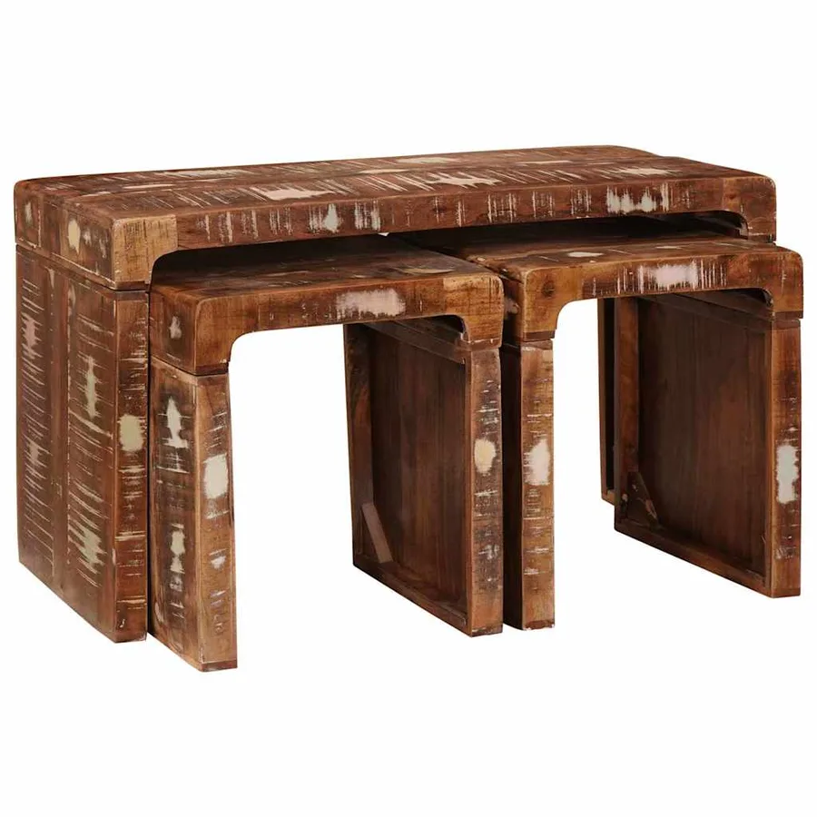 Table Gigogne 3 pcs Marron Bois Recyclé Solide - 2