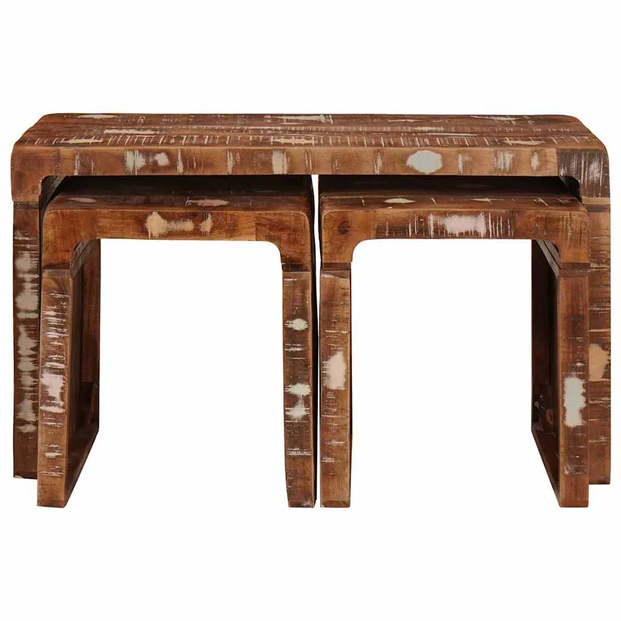 Table Gigogne 3 pcs Marron Bois Recyclé Solide - 4