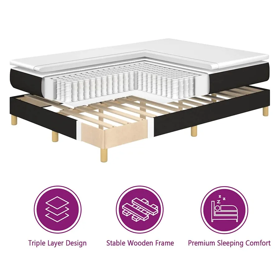 Lit à ressorts avec tête de lit Noir 200 x 200 cm tissu - 9
