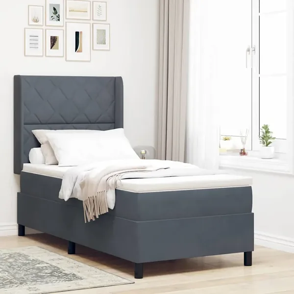 Lit à ressorts avec bandes LED Gris foncé 90 x 190 cm Velours