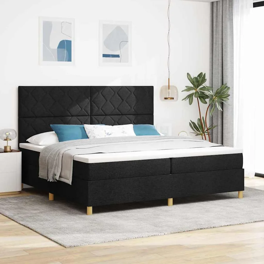 Lit à ressorts avec matelas Noir 200 x 200 cm tissu