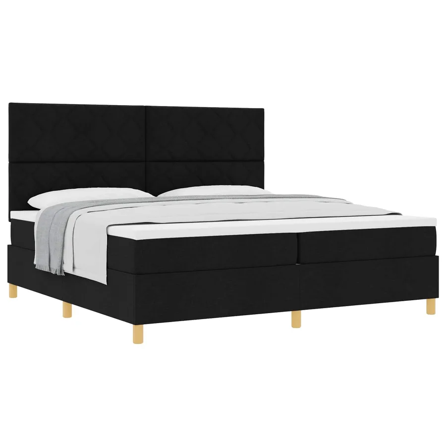Lit à ressorts avec matelas Noir 200 x 200 cm tissu - 2