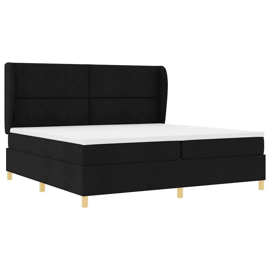Lit à ressorts avec tête de lit Noir 200 x 200 cm tissu - 4