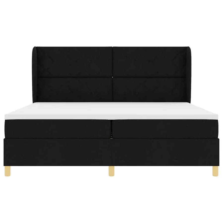 Lit à ressorts avec tête de lit Noir 200 x 200 cm tissu - 7