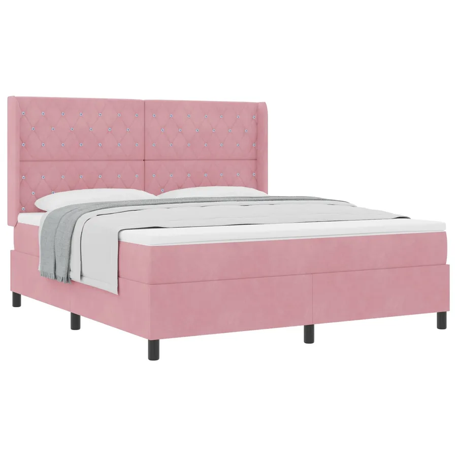 Lit à ressorts avec matelas Rose 180 x 200 cm Velours - 2