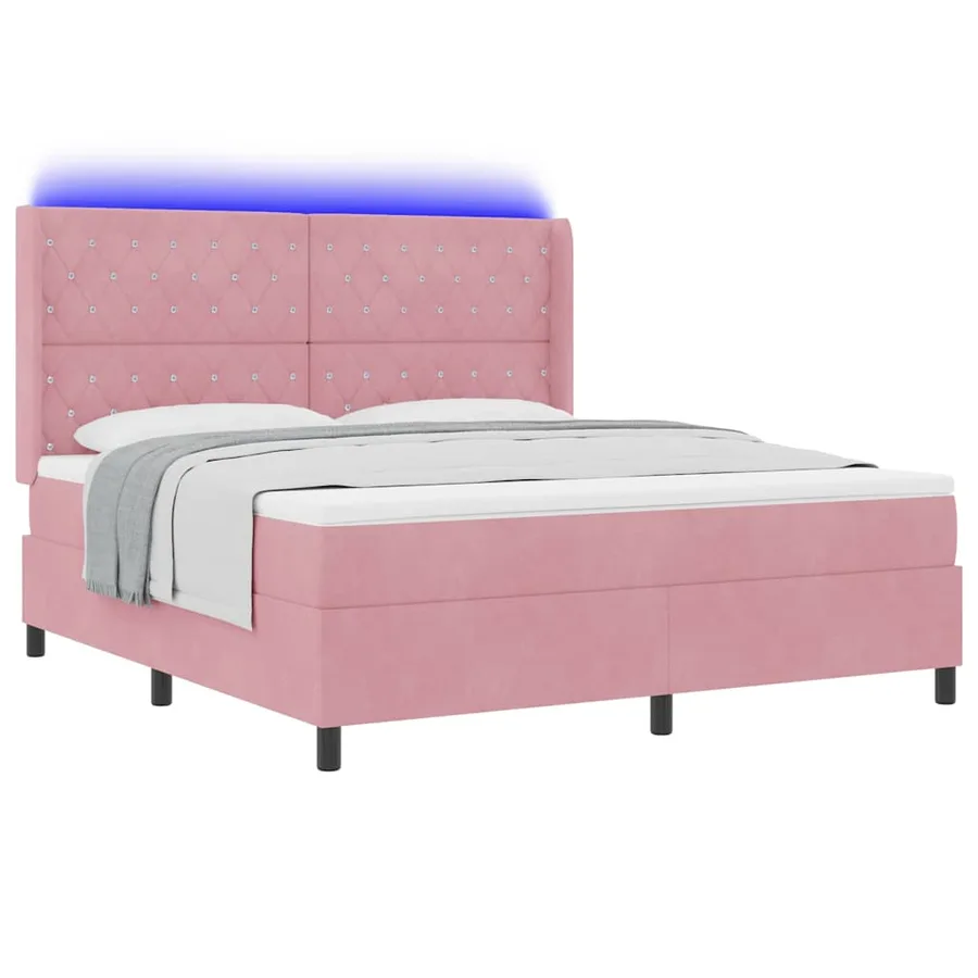 Lit à ressorts avec matelas avec LED Rose 180 x 200 cm Velours - 3