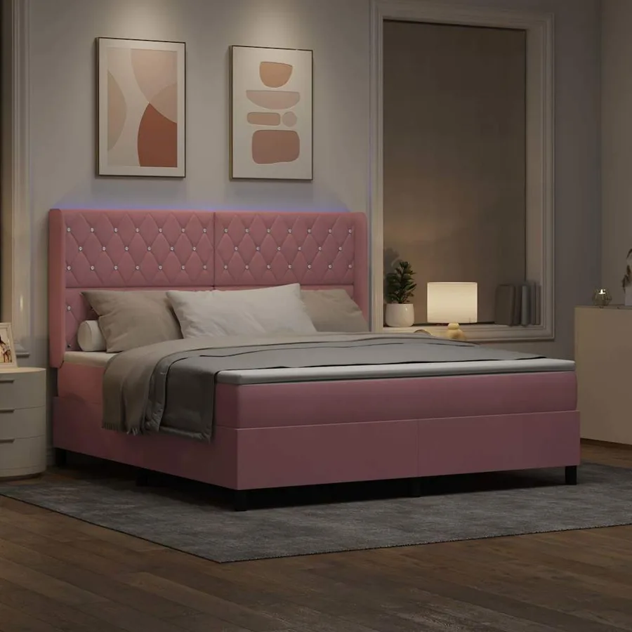 Lit à ressorts avec matelas avec LED Rose 180 x 200 cm Velours - 5