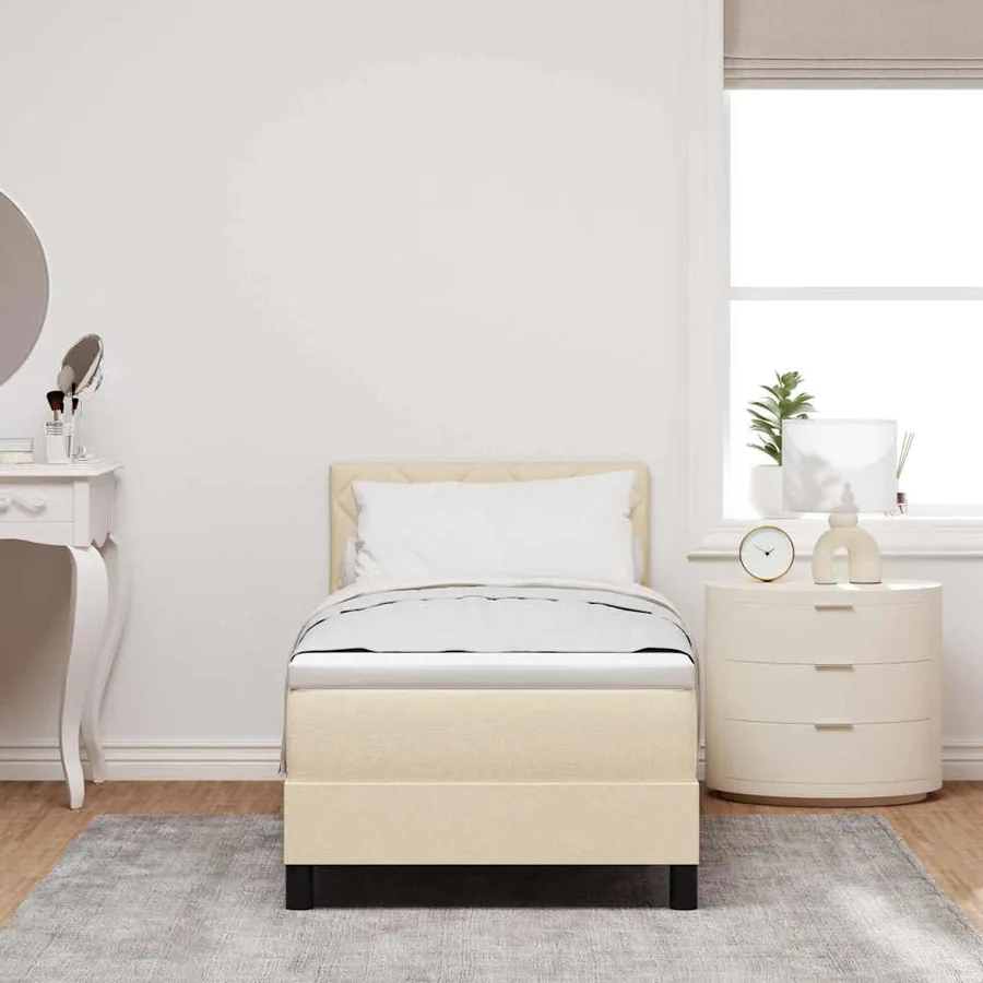 Lit à ressorts avec tête de lit Crème 80 x 200 cm tissu - 3