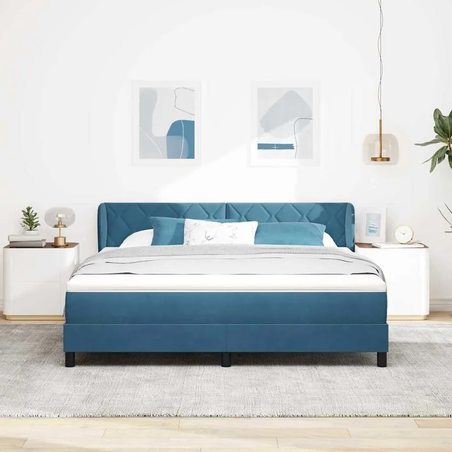 Lit à ressorts avec tête de lit Bleu foncé 180 x 200 cm Velours - 3