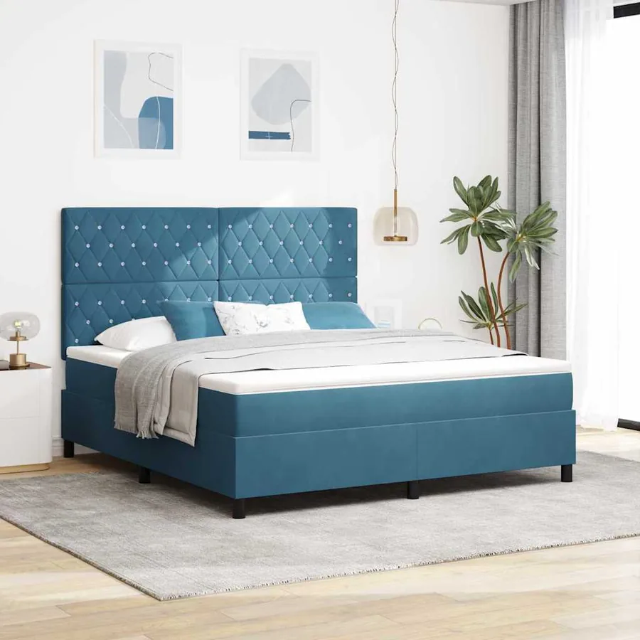 Lit à ressort LED avec matelas Bleu foncé 180 x 200 cm Velours