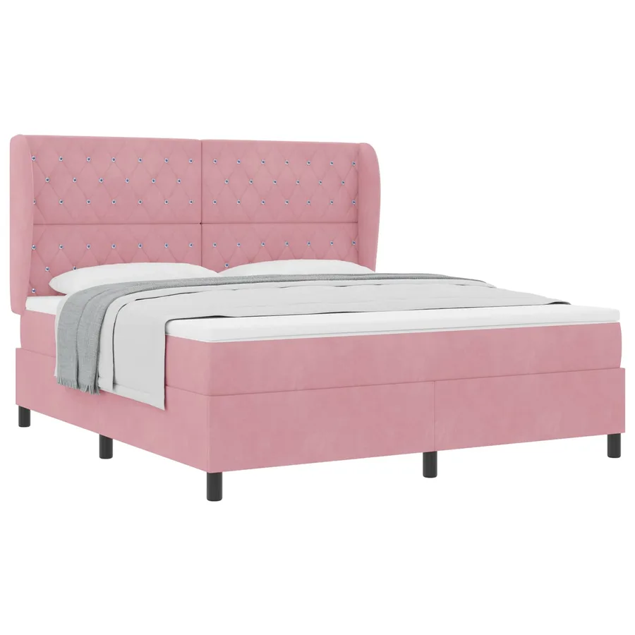 Lit à ressorts avec matelas Rose 200 x 180 cm Velours - 2