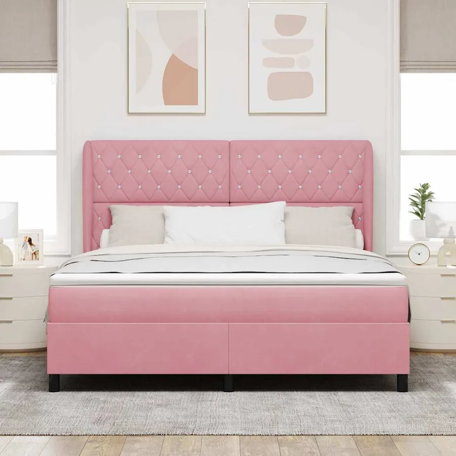 Lit à ressorts avec matelas Rose 200 x 180 cm Velours - 3