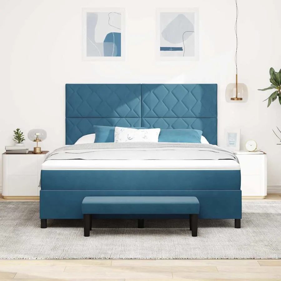 Lit à ressorts avec tête de lit Bleu foncé 200 x 180 cm Velours - 3