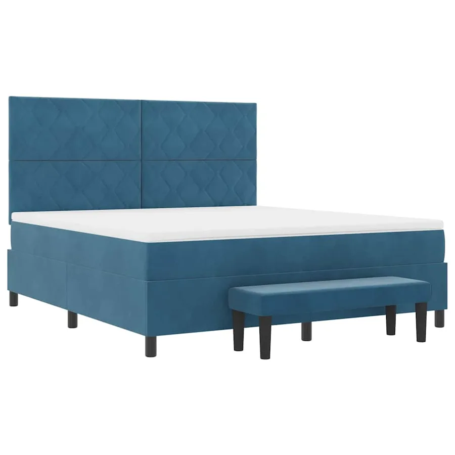 Lit à ressorts avec tête de lit Bleu foncé 200 x 180 cm Velours - 7