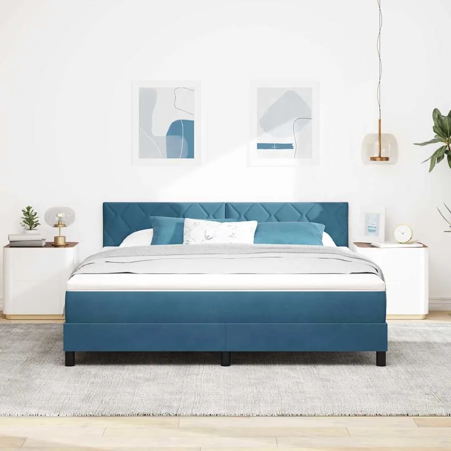 Lit à ressort LED Bleu foncé 180 x 200 cm Velours - 4