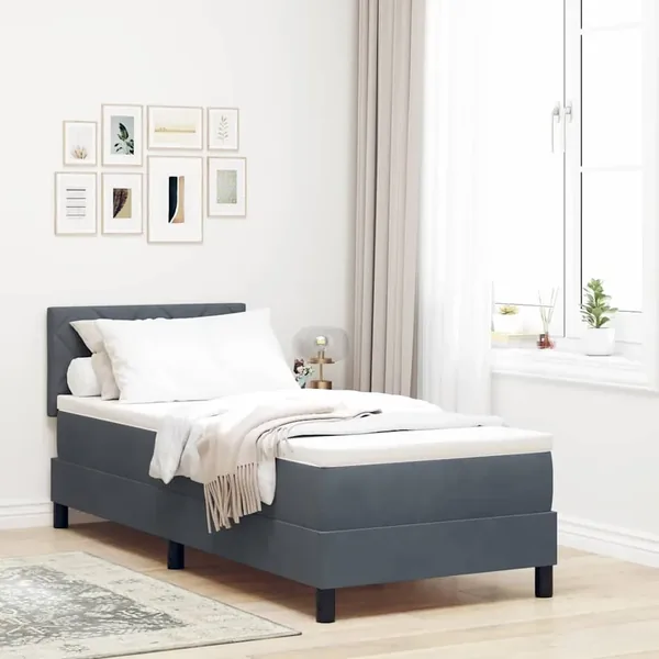 Lit à ressort LED Gris foncé 80 x 200 cm Velours