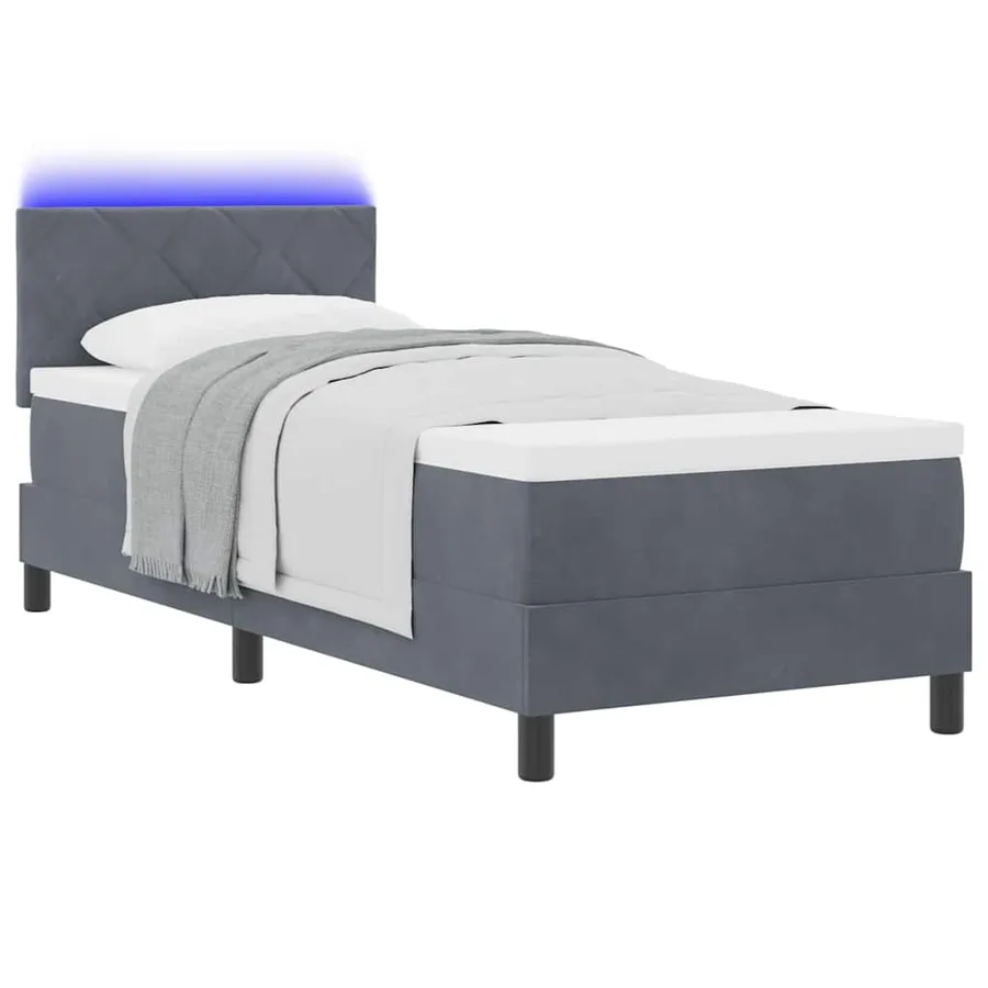 Lit à ressort LED Gris foncé 80 x 200 cm Velours - 3
