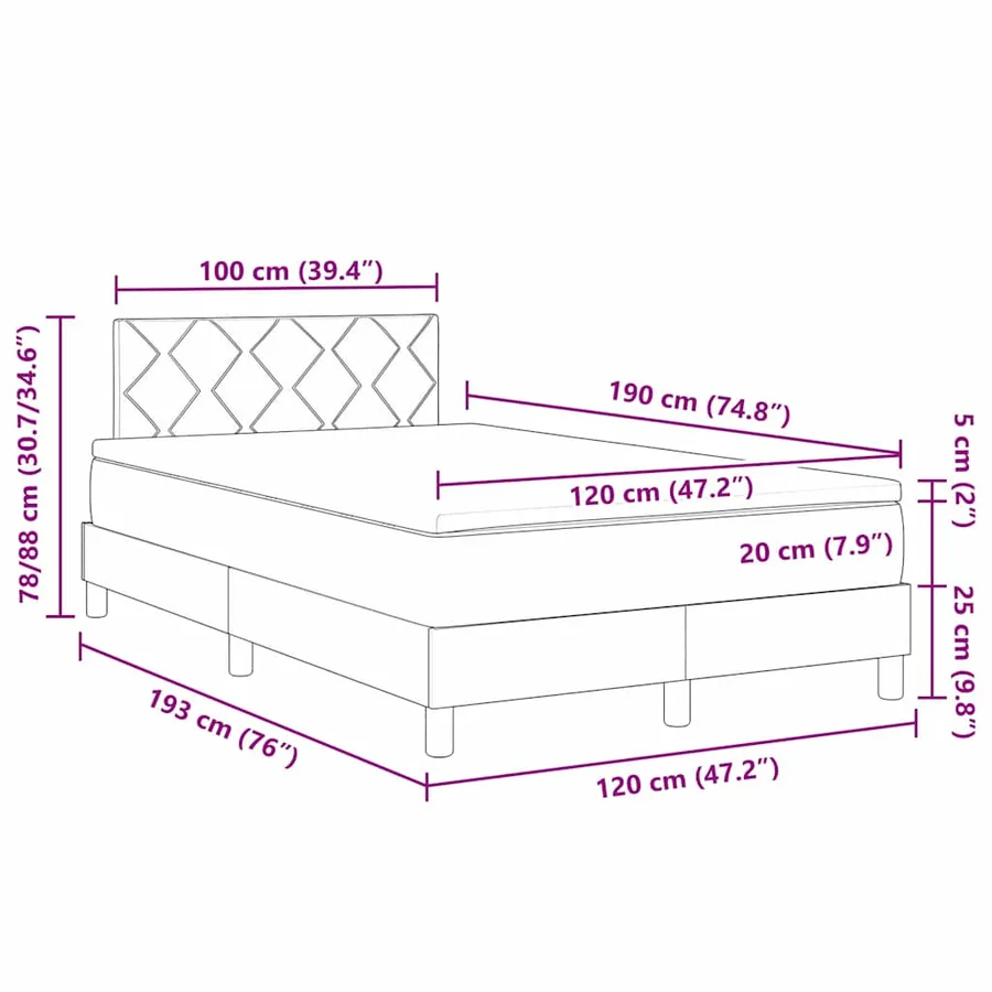 Lit à ressort LED Gris clair 120 x 190 cm Velours - 14