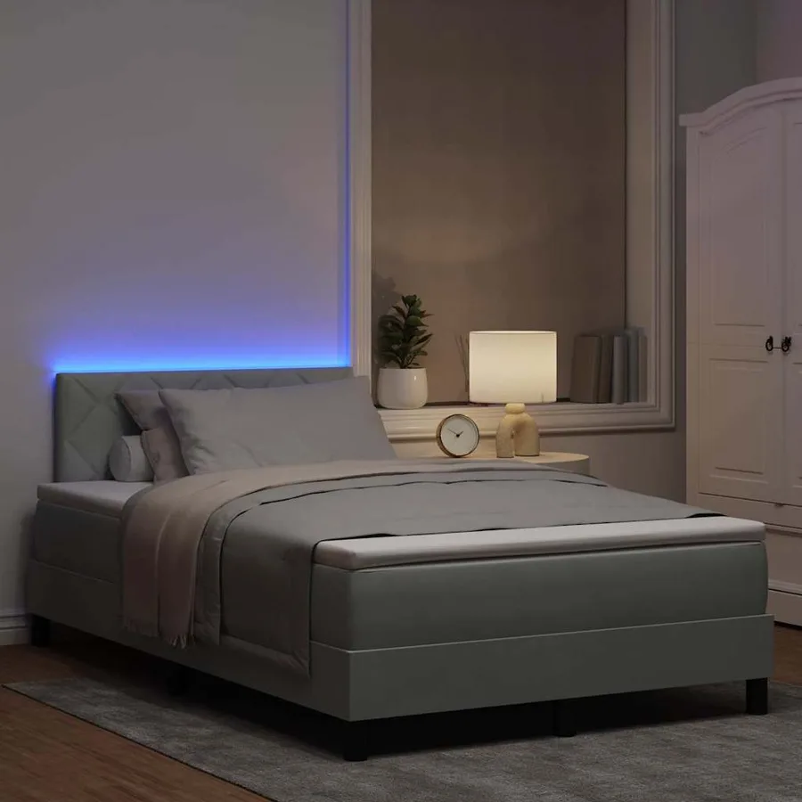 Lit à ressort LED Gris clair 120 x 190 cm Velours - 5