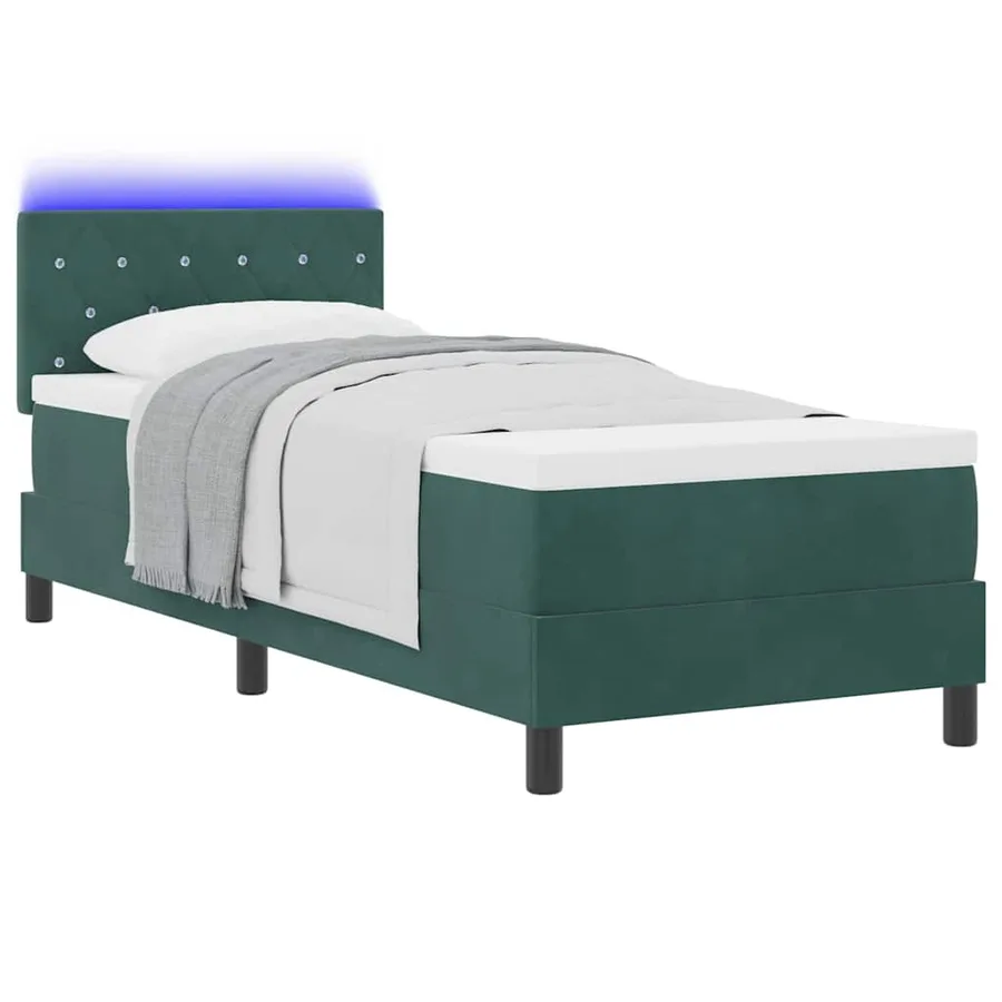 Lit à ressort LED avec matelas Vert foncé 80 x 200 cm Velours - 3