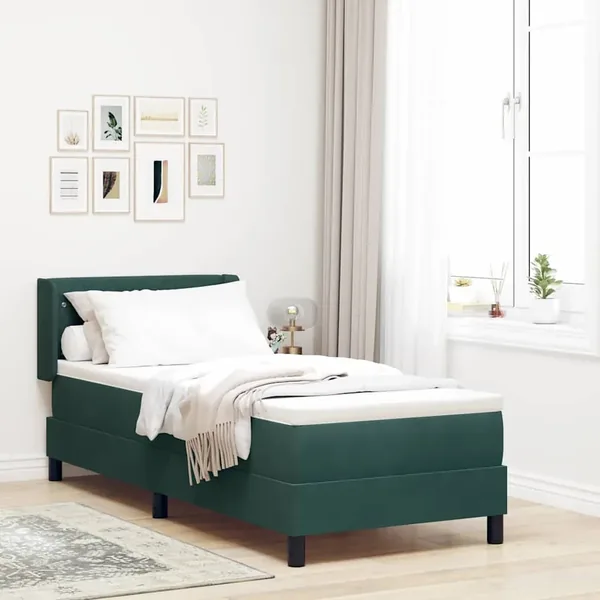 Lit à ressorts avec tête de lit Vert foncé 200 x 80 cm Velours