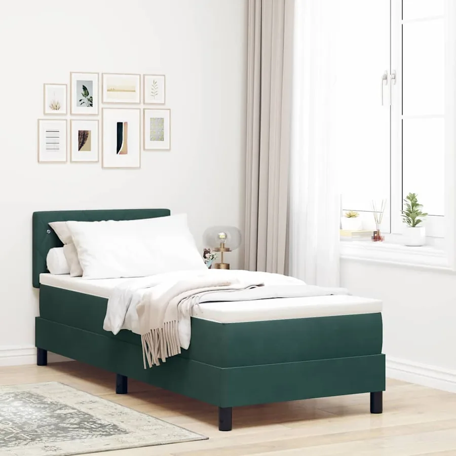 Lit à ressorts avec matelas Vert foncé 80 x 200 cm Velours