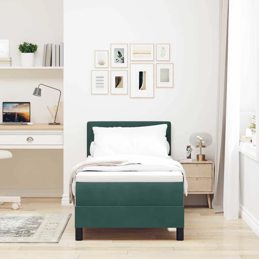 Lit à ressorts avec matelas Vert foncé 80 x 200 cm Velours - 3