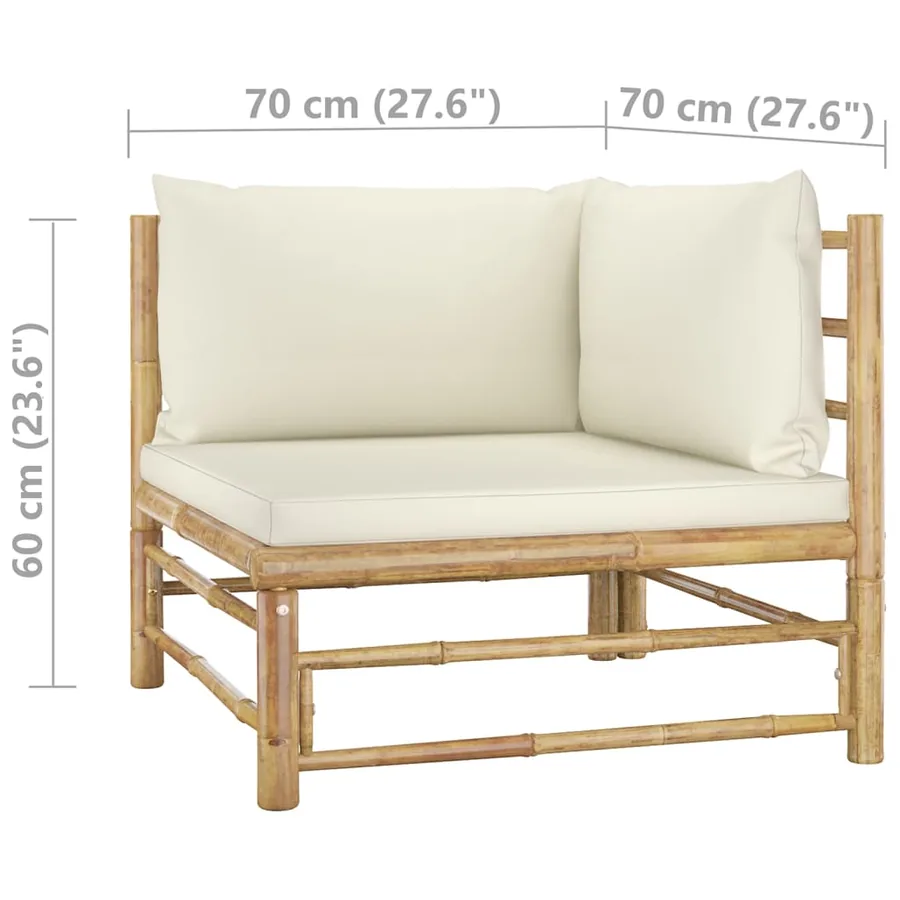 Salon de jardin 8 pcs avec coussins blanc crème bambou - 11