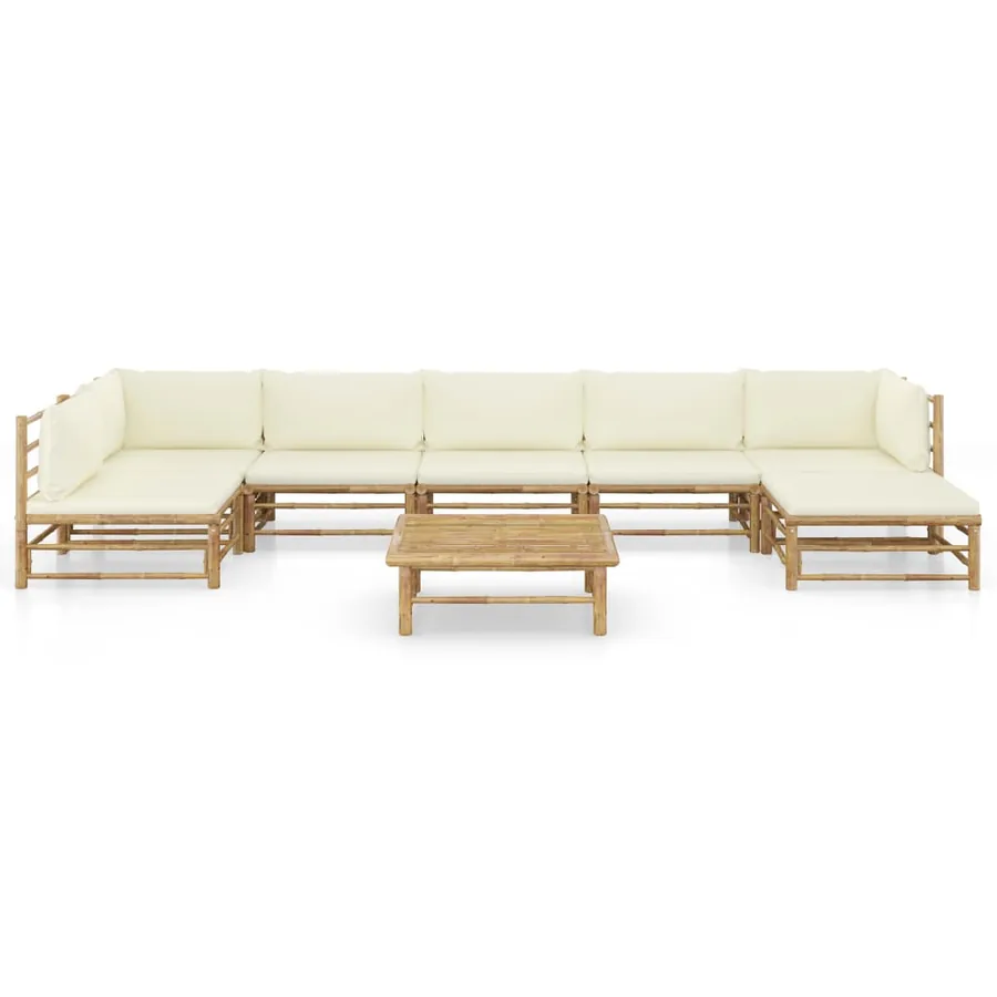 Salon de jardin 8 pcs avec coussins blanc crème bambou - 2