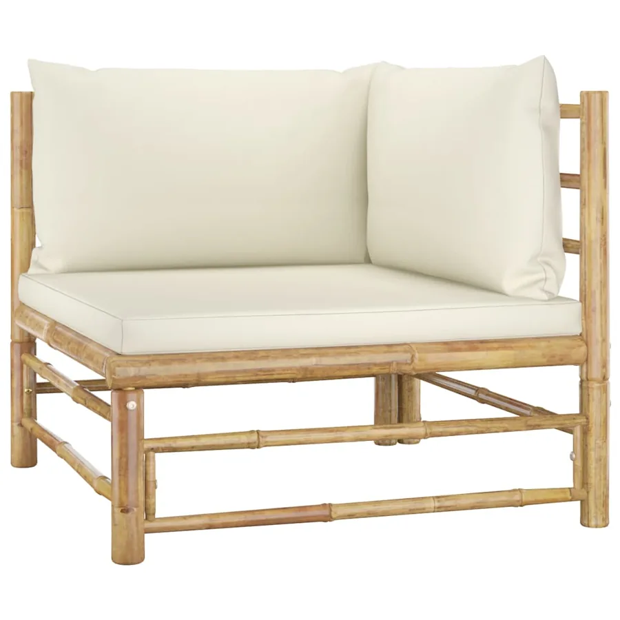 Salon de jardin 8 pcs avec coussins blanc crème bambou - 3