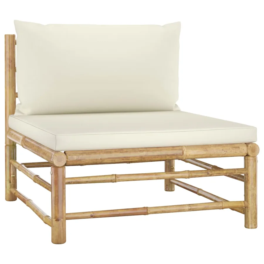 Salon de jardin 8 pcs avec coussins blanc crème bambou - 5
