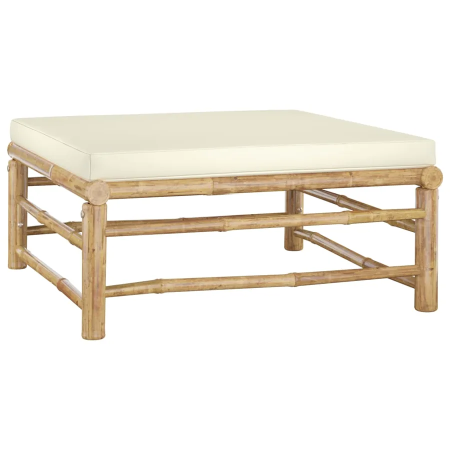 Salon de jardin 8 pcs avec coussins blanc crème bambou - 7