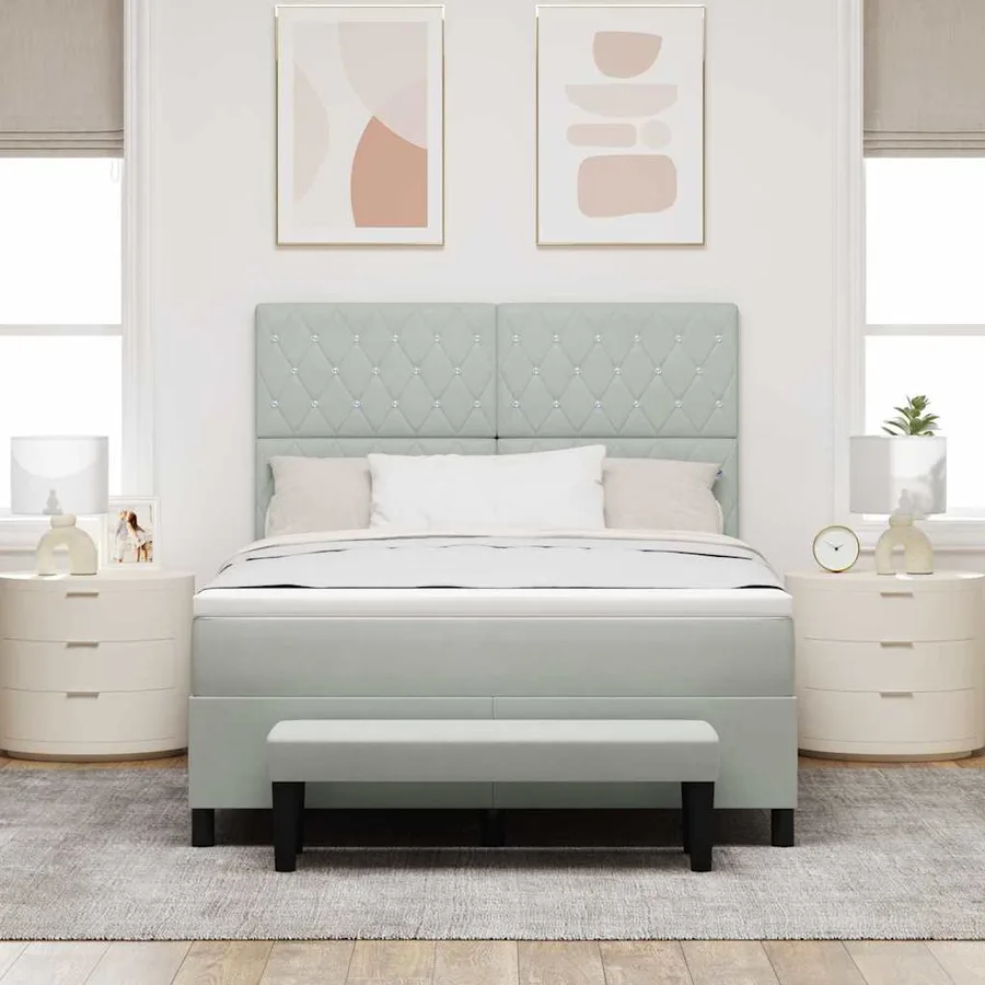 Lit à ressorts avec tête de lit Gris clair 200 x 160 cm Velours - 3