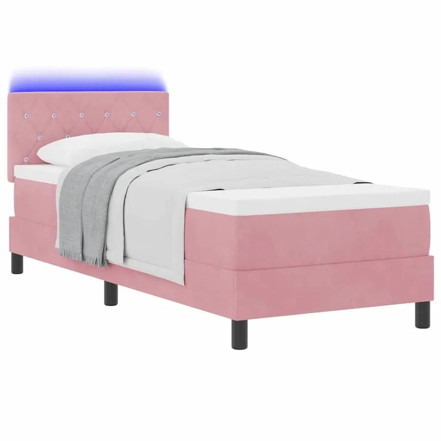 Lit à ressort LED avec matelas Rose 80 x 200 cm Velours - 3