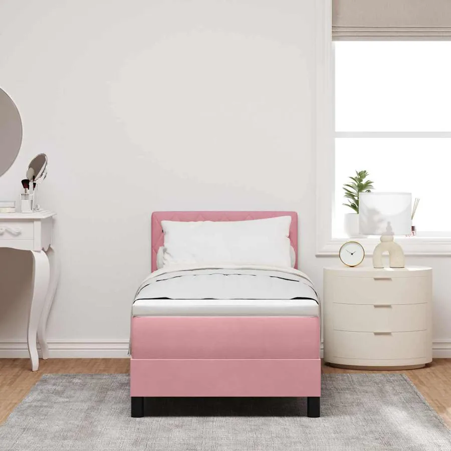 Lit à ressort LED avec matelas Rose 80 x 200 cm Velours - 4