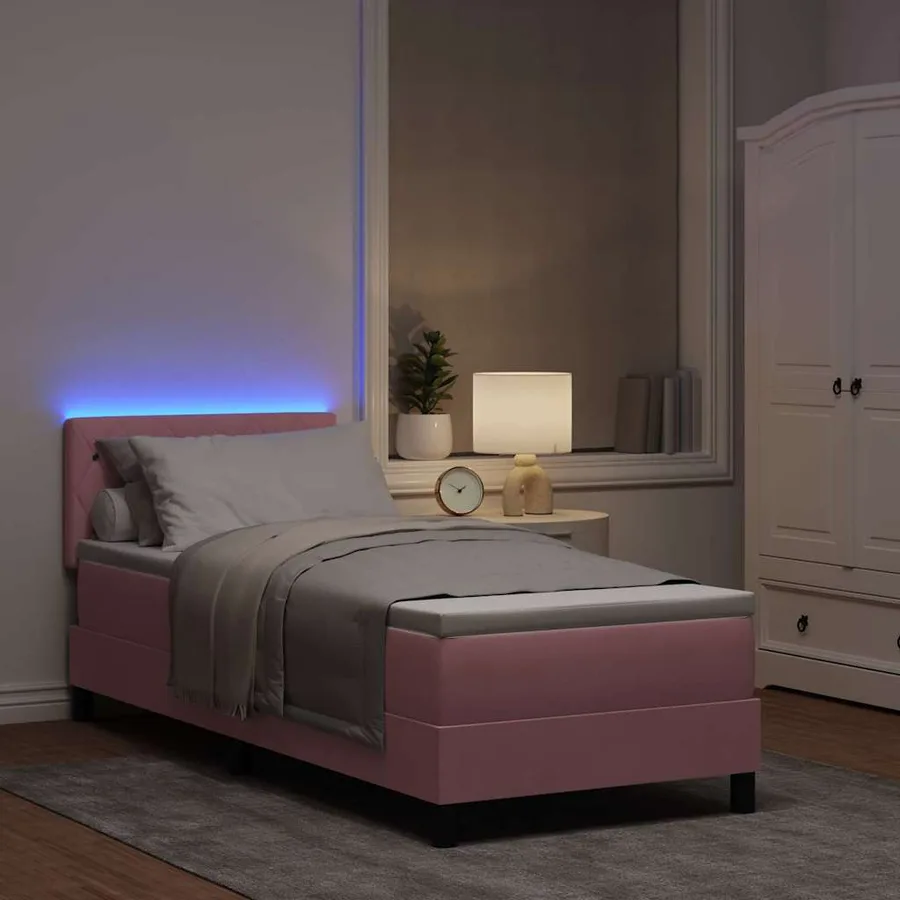Lit à ressort LED avec matelas Rose 80 x 200 cm Velours - 5
