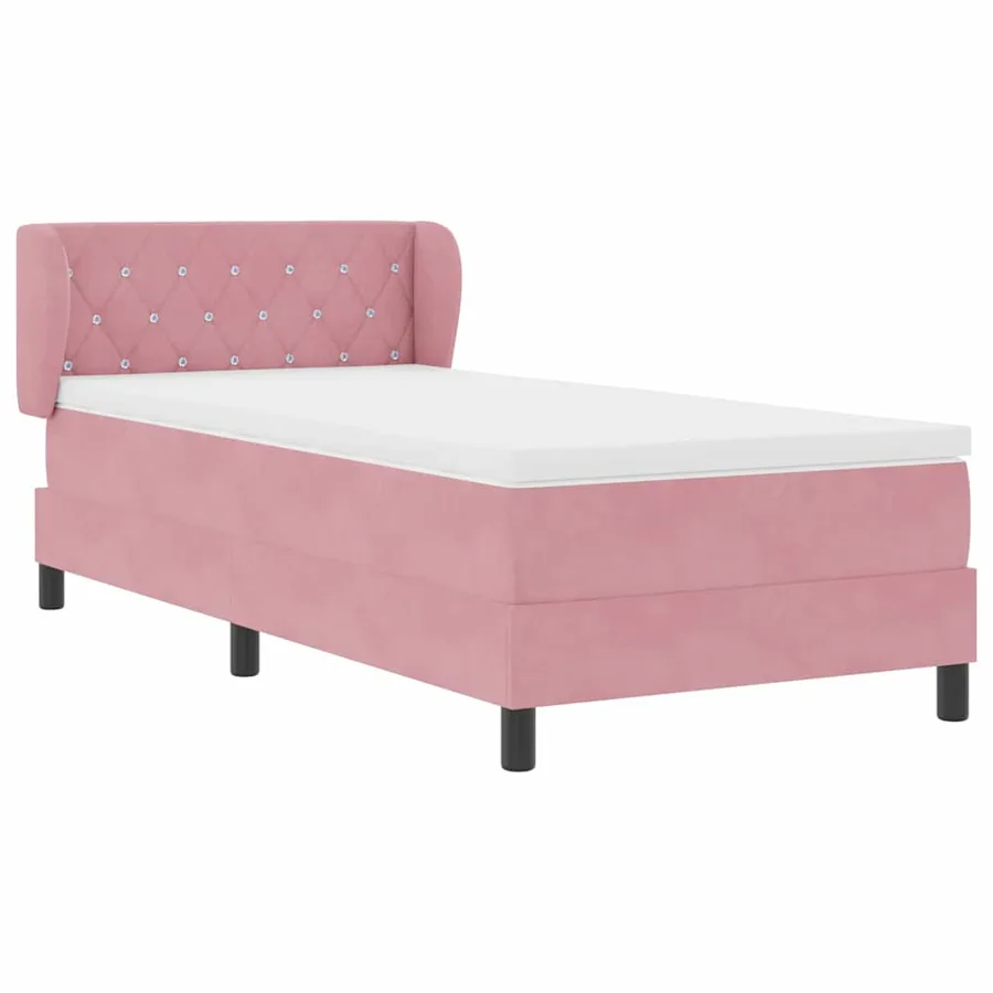 Lit à ressorts avec tête de lit Rose 90 x 190 cm Velours - 6