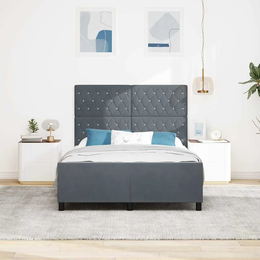 Lit à ressorts avec tête de lit Gris foncé 140 x 200 cm Velours - 3