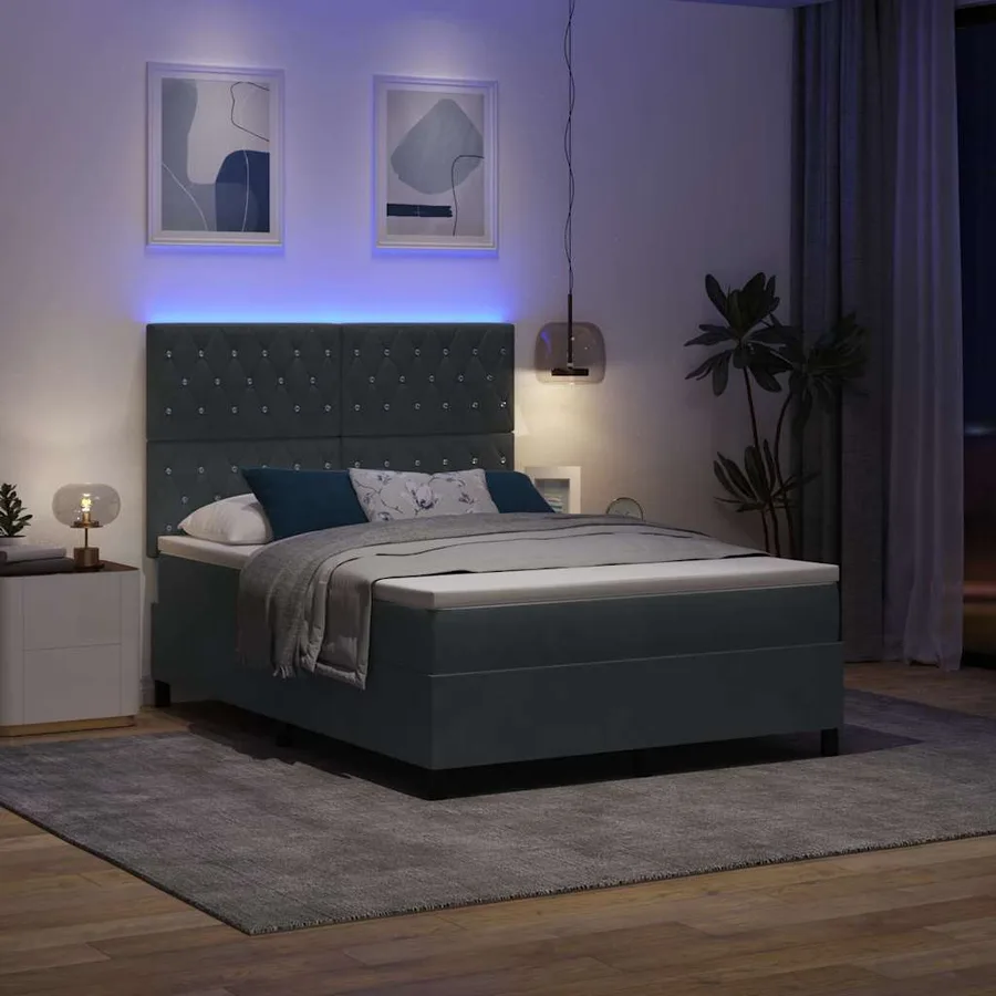 Lit à ressort LED avec matelas Gris foncé 140 x 190 cm Velours - 5