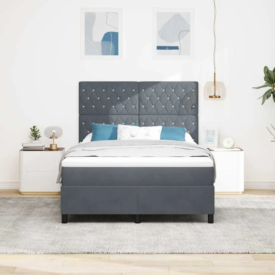 Lit à ressort LED avec matelas Gris foncé 140 x 200 cm Velours - 4