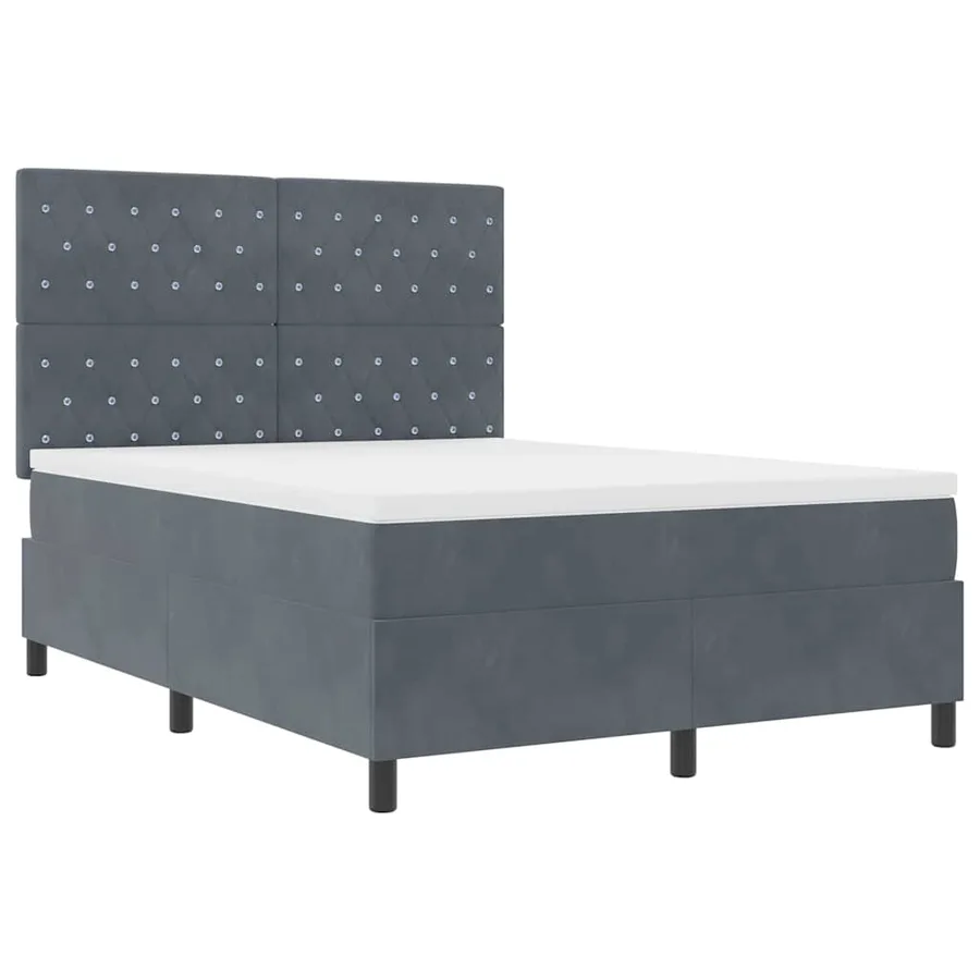 Lit à ressort LED avec matelas Gris foncé 140 x 200 cm Velours - 6