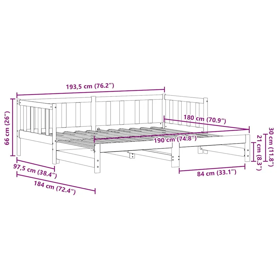 Lit Pull-out de Jour Brun cire 193,5 x 184 x 66 cm Pin massif - 13