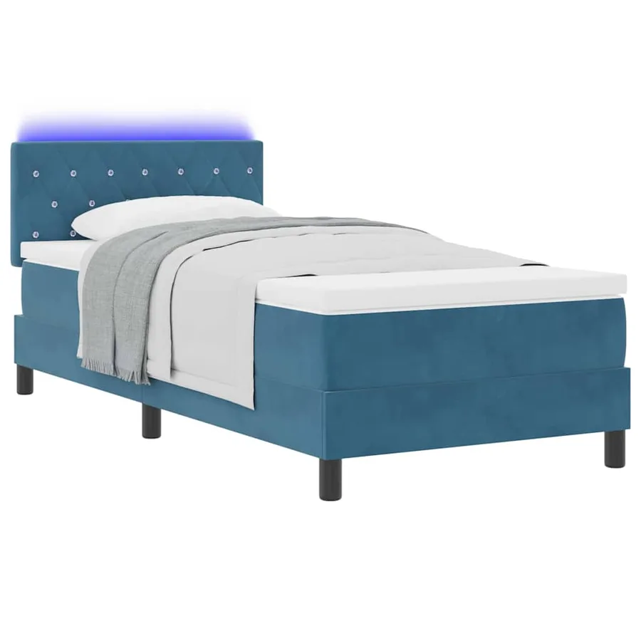 Lit à ressort LED avec matelas Bleu foncé 90 x 200 cm Velours - 3