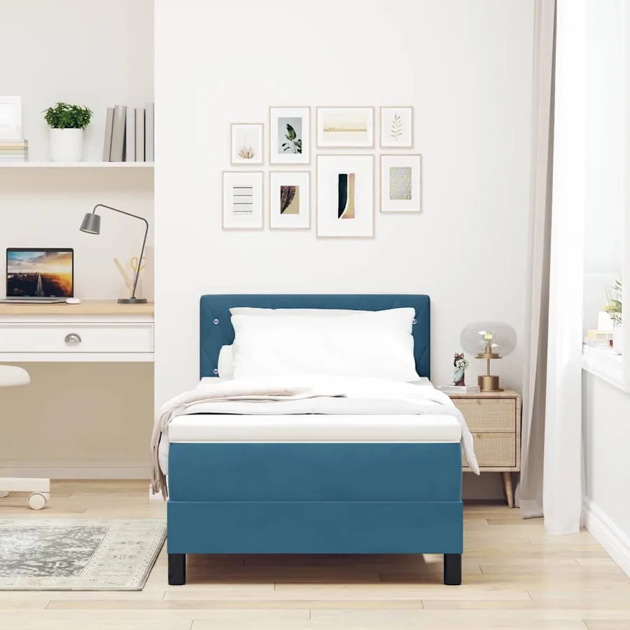Lit à ressort LED avec matelas Bleu foncé 90 x 200 cm Velours - 4