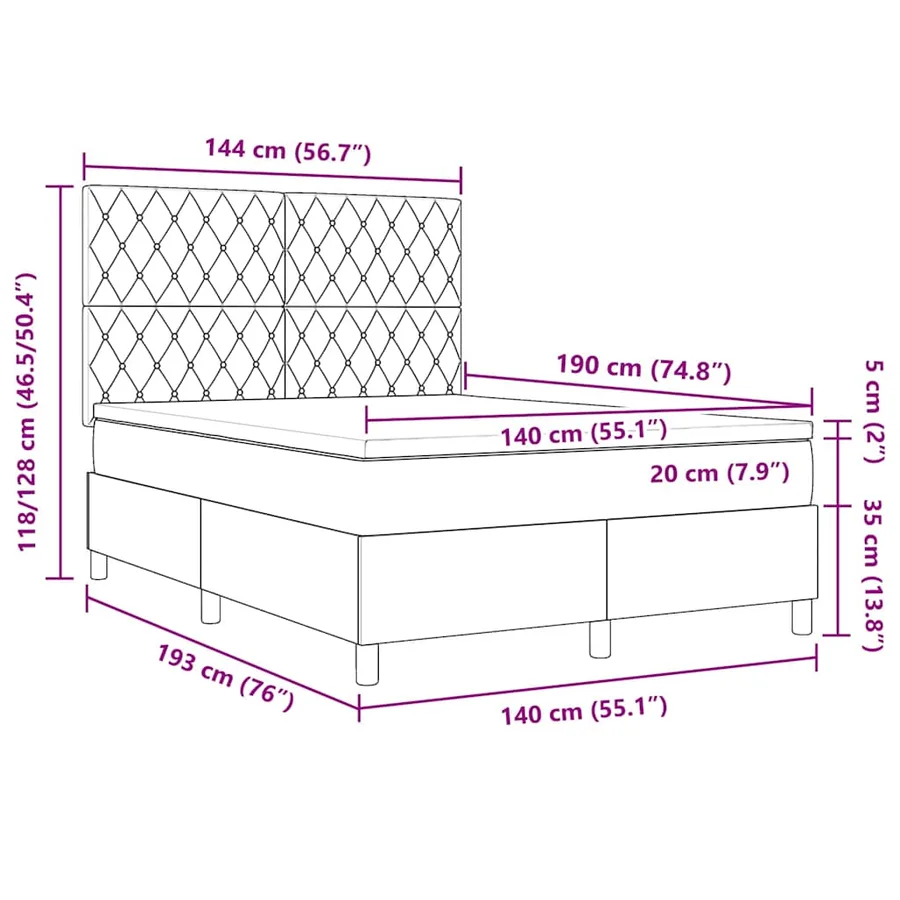 Lit à ressort LED avec matelas Vert foncé 140 x 190 cm Velours - 14