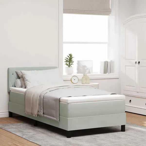 Lit à ressort LED avec matelas Gris clair 100 x 200 cm Velours
