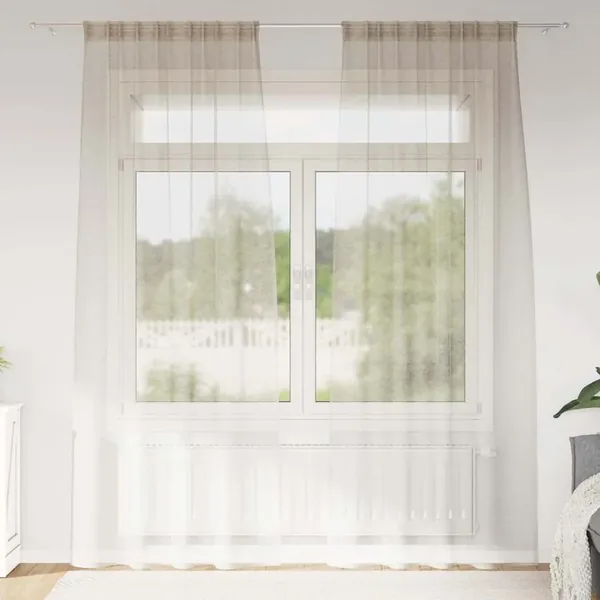 Rideau en Voile 2 pcs Couleur sable 225 x 140 cm Polyester